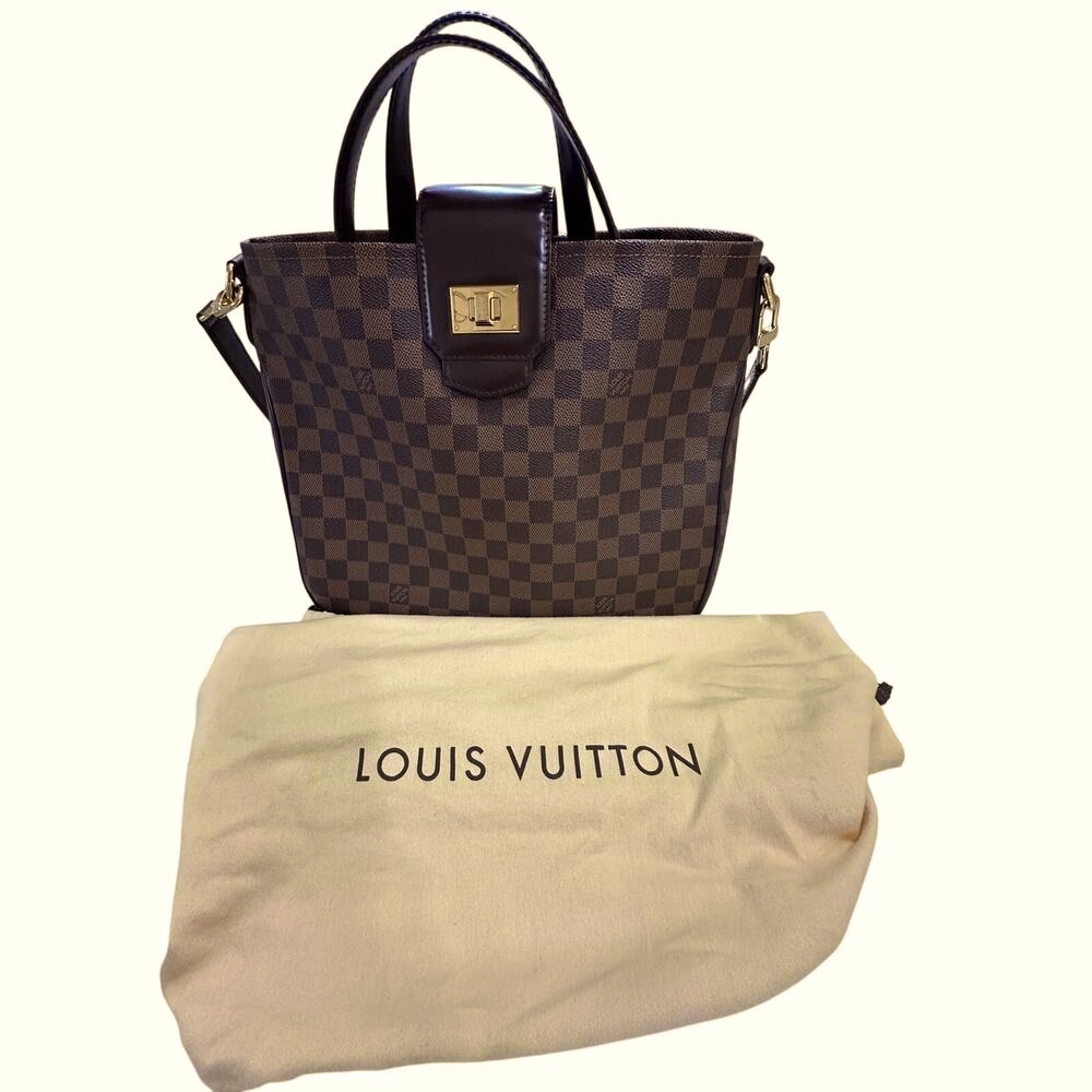 Louis Vuitton Damier Ebene Brown Checkered Canvas Shoulder Tote